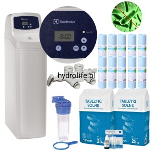 ELECTROLUX17L_SET, ZMIĘKCZACZ WODY, UP-FLOW, BY-PASS, SUCHY ZBIORNIK, 5 LAT GWARANCJI. KOMPLET: KORPUS, WKŁADY, SÓL, TESTER, WEŻE POPŁUCZYN.