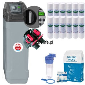 WATERMARKET 20B - Zmiękczacz wody - 20L, sól, test, wkłady, BNT1650F (nowy, poprawiony, bezawaryjny, zawór sterujący, BY-PASS, MIXING, GARTISY 