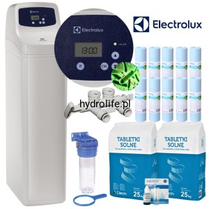 ELECTROLUX24L_SET, ZMIĘKCZACZ WODY, UP-FLOW, BY-PASS, SUCHY ZBIORNIK, 5 LAT GWARANCJI. KOMPLET: KORPUS, WKŁADY, SÓL, TESTER, WEŻE POPŁUCZYN.