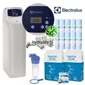 ELECTROLUX17L_SET, ZMIĘKCZACZ WODY, UP-FLOW, BY-PASS, SUCHY ZBIORNIK, 5 LAT GWARANCJI. KOMPLET: KORPUS, WKŁADY, SÓL, TESTER, WEŻE POPŁUCZYN.
