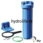 FH20B1-B-WB - 20" narurowy zestaw filtrujący typu Big Blue z mosiężnym przyłączem 1", komplet zawiera: 20" korpus BB, płykę wraz z wkrętami, klucz, ciśnieniomierz oraz akcesora - PROMOCJA! BAKTERIOSTATYCZNY DYSK CENTRUJĄCY GRATIS!